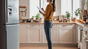 Woman and list on fridge