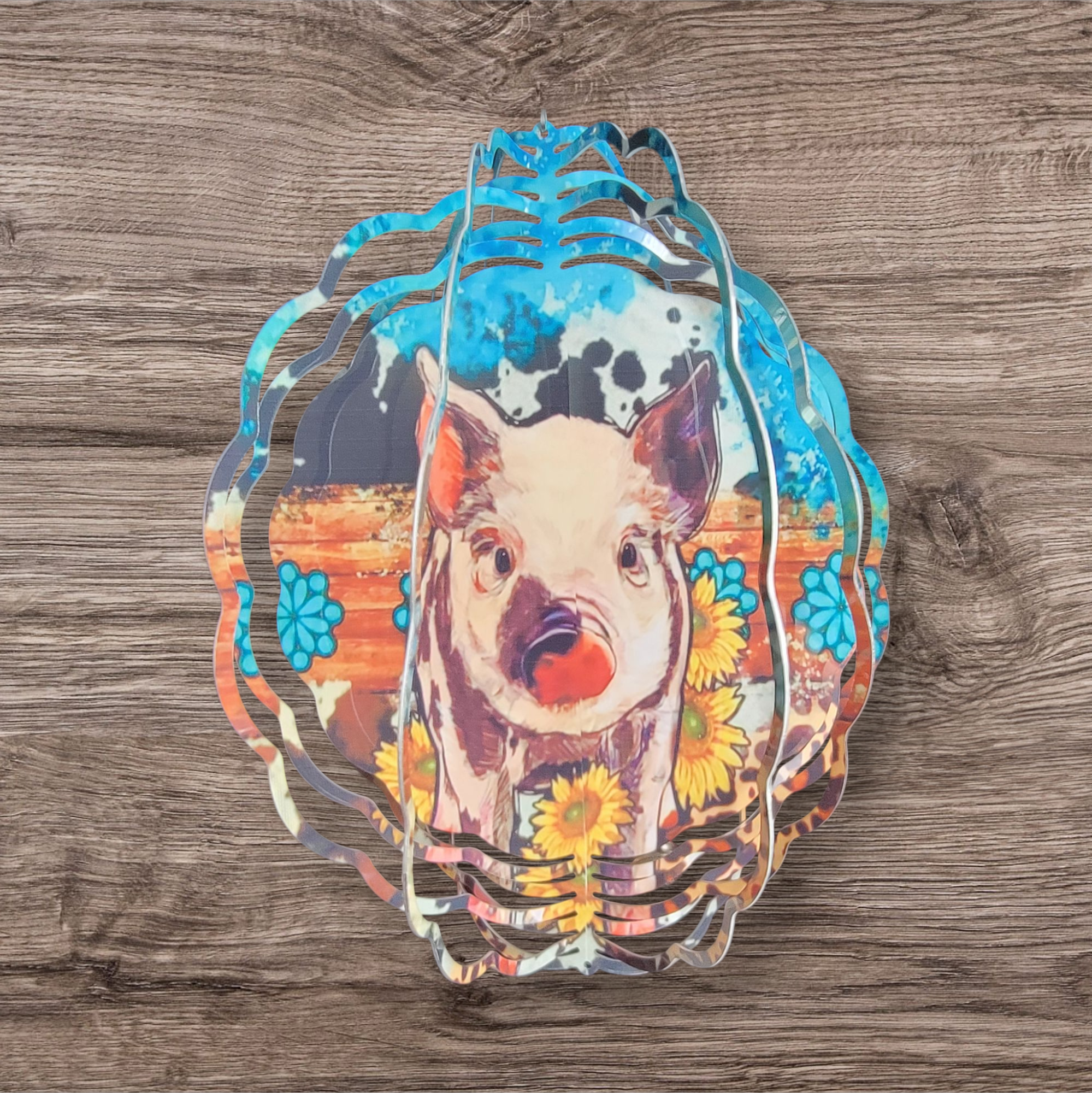 10 in Pig with Sunflowers Wind Spinner