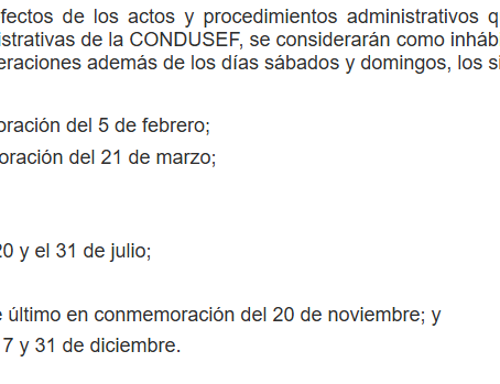 Días inhábiles CONDUSEF 2026