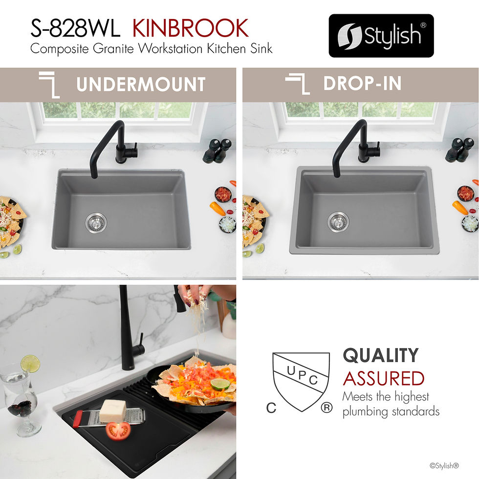 Thumbnail: STYLISH 28'' KINBROOK S-828WL Gray Composite Granite Kitchen Sink