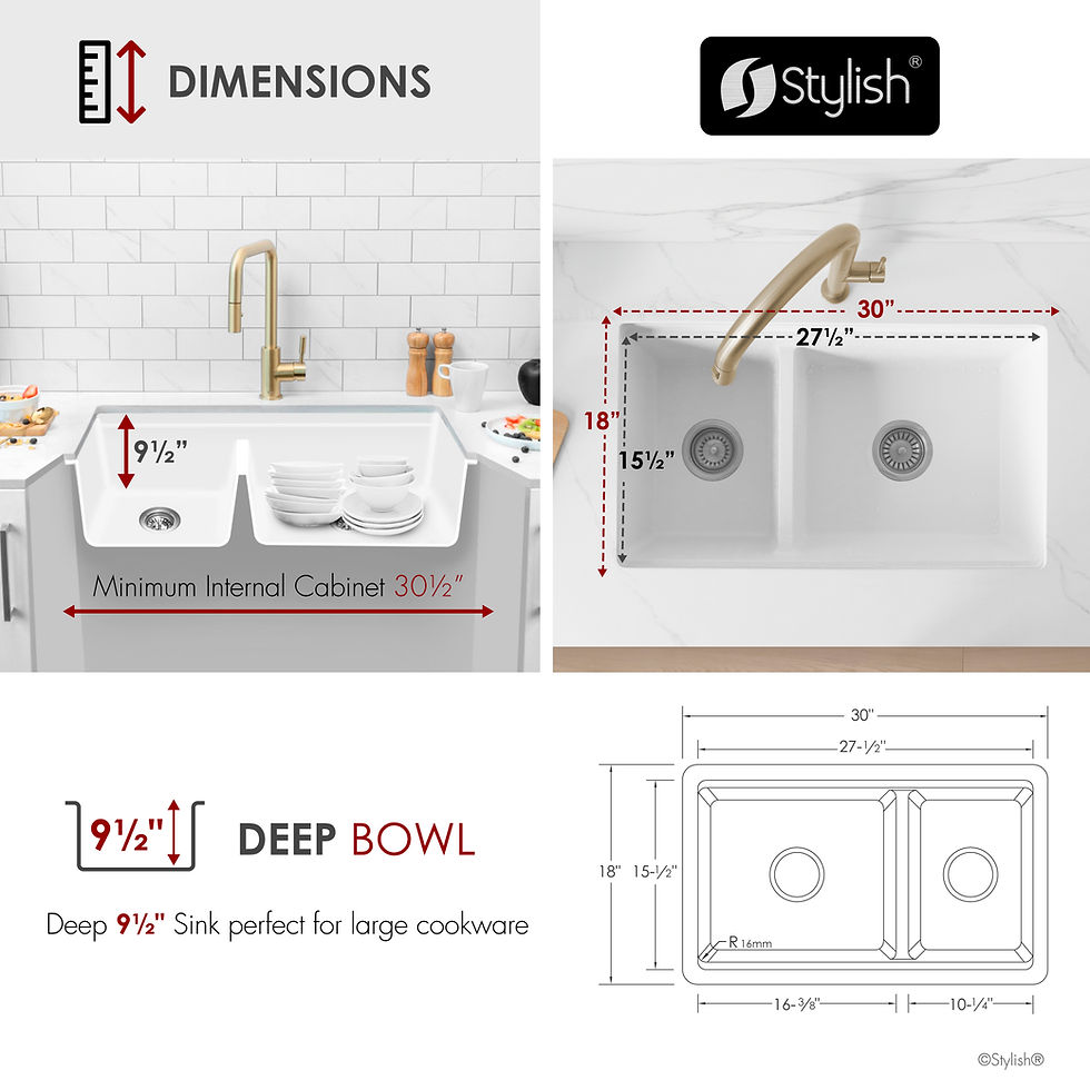 Thumbnail: STYLISH 30'' WATERTON S-831WH White Composite Granite Kitchen Sink