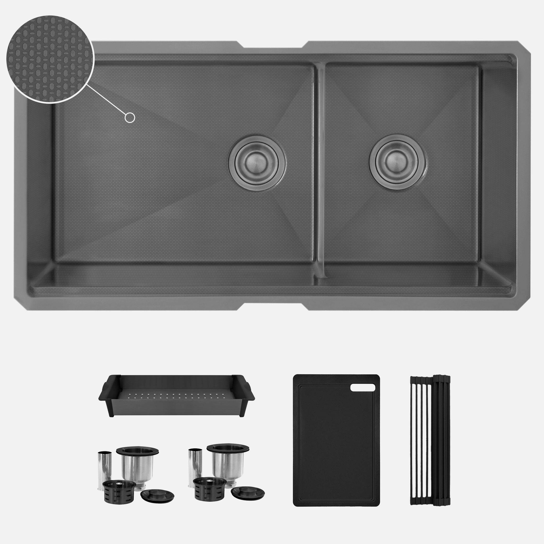 STYLISH 36'' ONYXO S-736WNK Workstation Double Bowl Kitchen Sink
