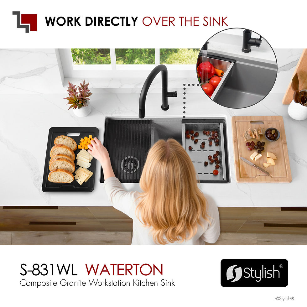 Thumbnail: STYLISH 30'' WATERTON S-831WL Gray Composite Granite Kitchen Sink