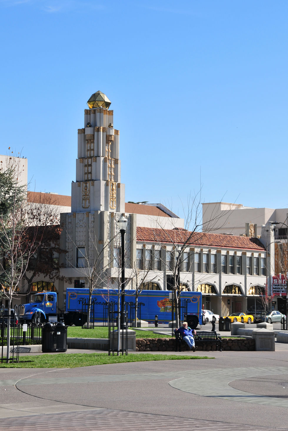 Iconic Senator Tower & a Sierra Nevada delivery truck