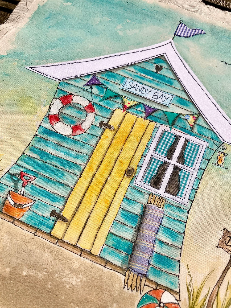 Thumbnail: 'Sandy Bay' Beach Hut Free Motion Embroidery Kit