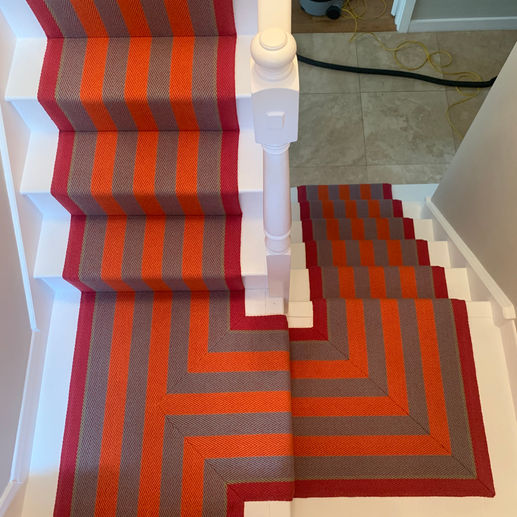 Roger Oates Fitzroy Bright stair runner fitted with custom Y mitre