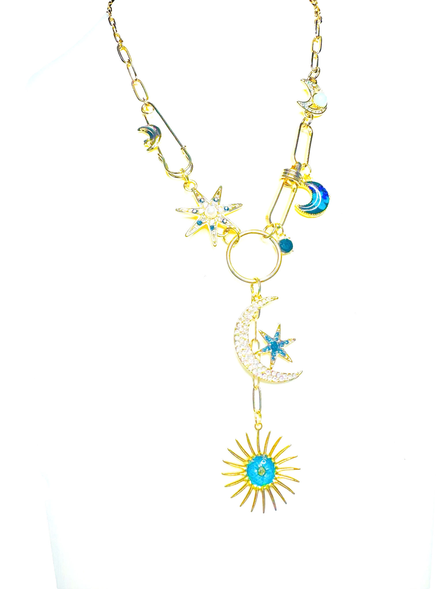 Dangling moons with flower sun