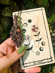 Wire wrapped pendant and tarot card