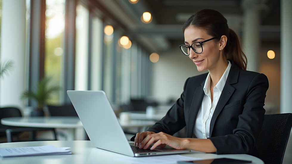 Influencer ne demek sorusunu araştıran iş kadını modern ofiste çalışıyor