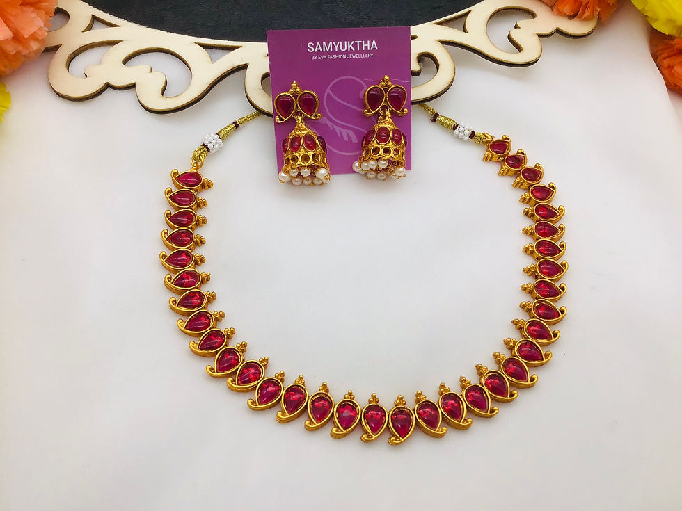 Red matt finish necklace set with earrings