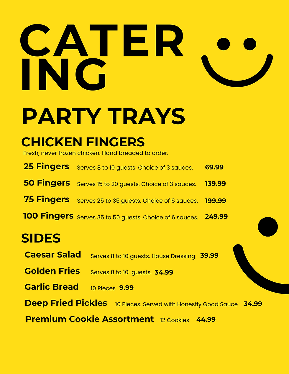 Catering menu. Chicken fingers. Party. Catering.