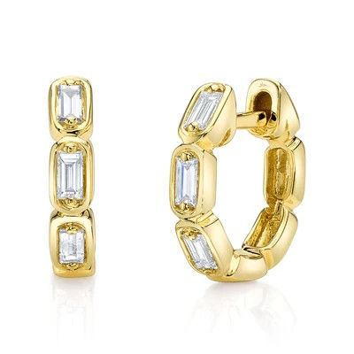 0.19CT 14K Y/G DIAMOND BAGUETTE HUGGIE EARRINGS