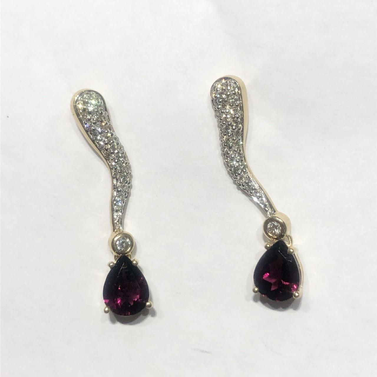 0.35TCW DIA 2.50TCW RHODOLITE EARRINGS 14K