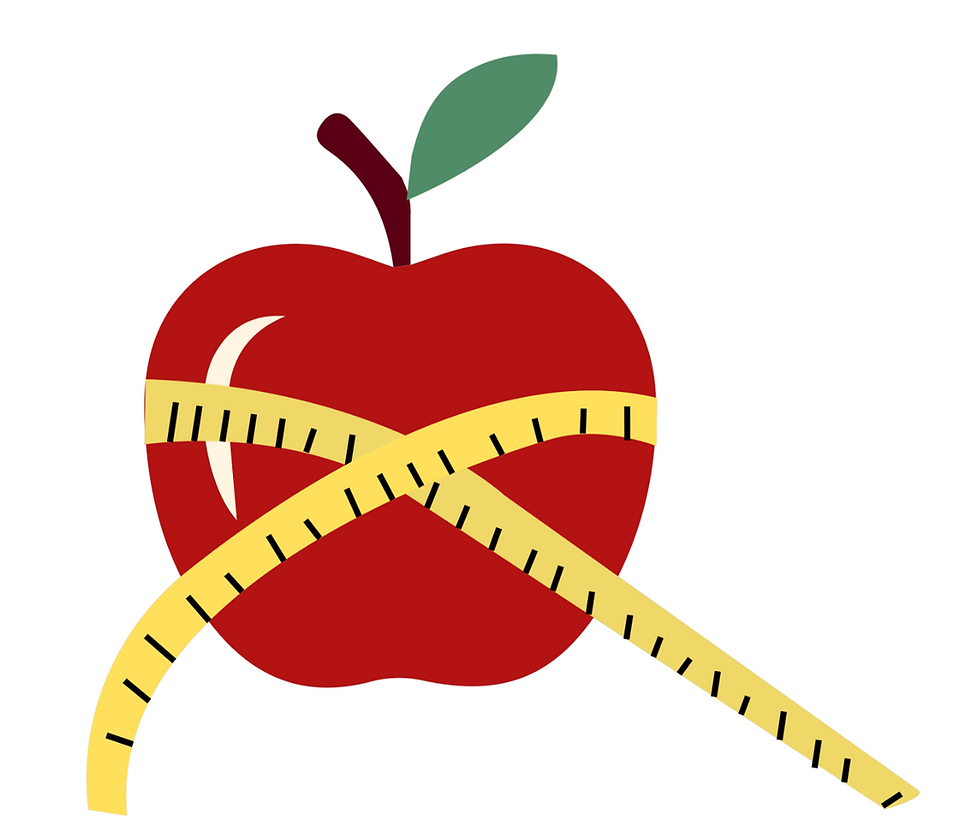graphic picture of a red apple with a measuring tape