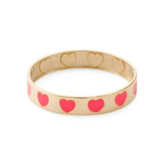 RED AND WHITE ENAMEL HEARTS BAND 14K YG