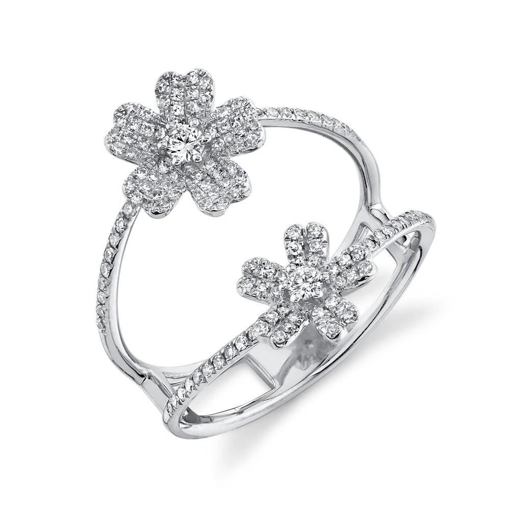 0.43CT DIAMOND PAVE FLOWER RING 14K WG