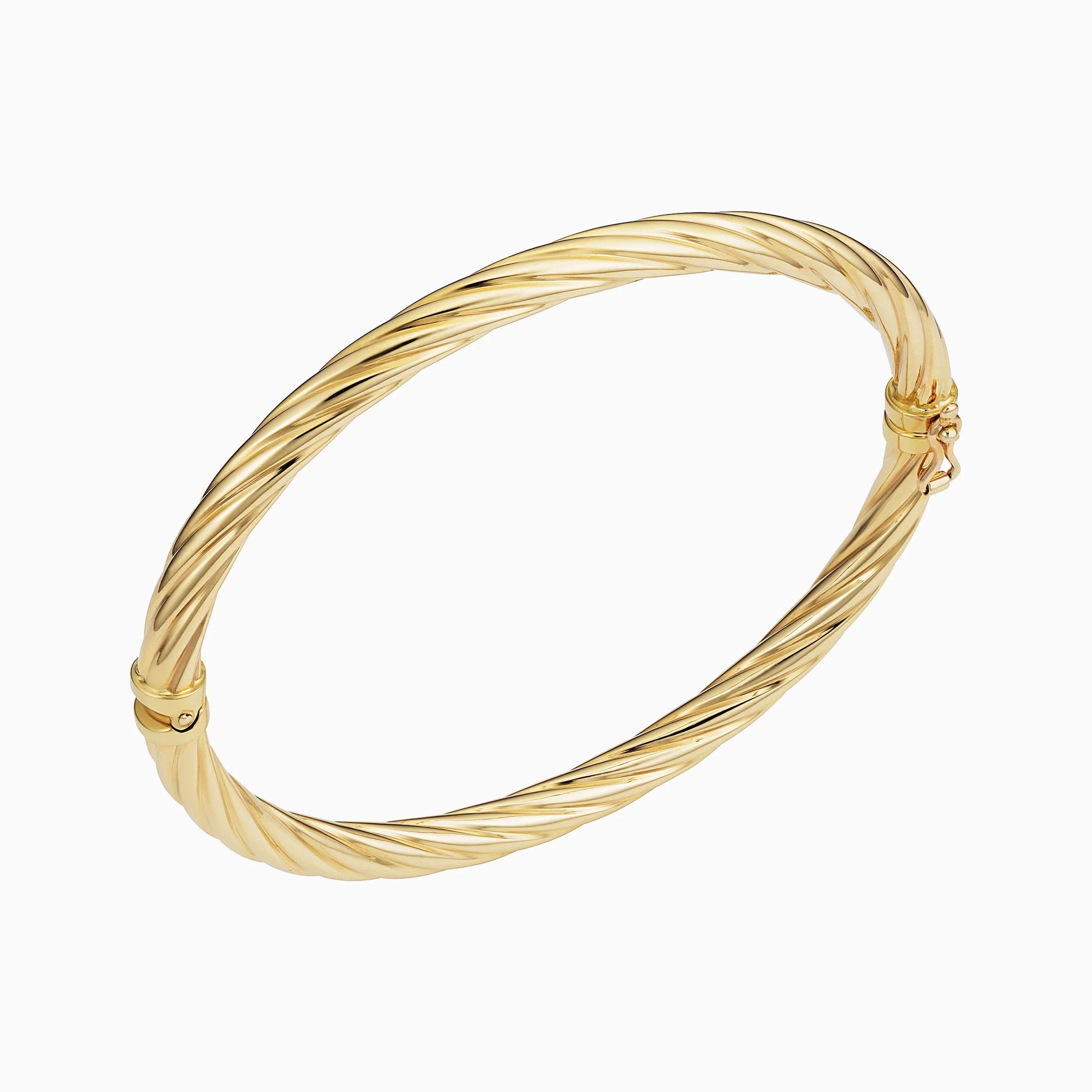 14K YG TWISTED 4MM POLISHED HOLLOW BANGLE