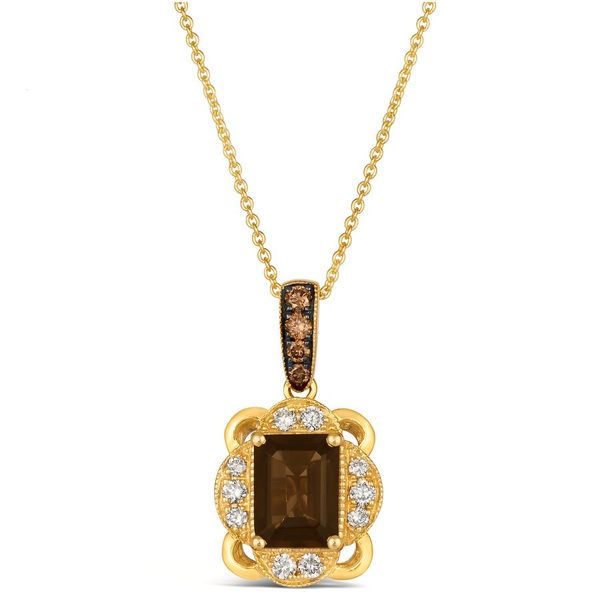 1.15CT LeVian SMOKEY QUARTZ PENDANT NECKLACE 14K YG