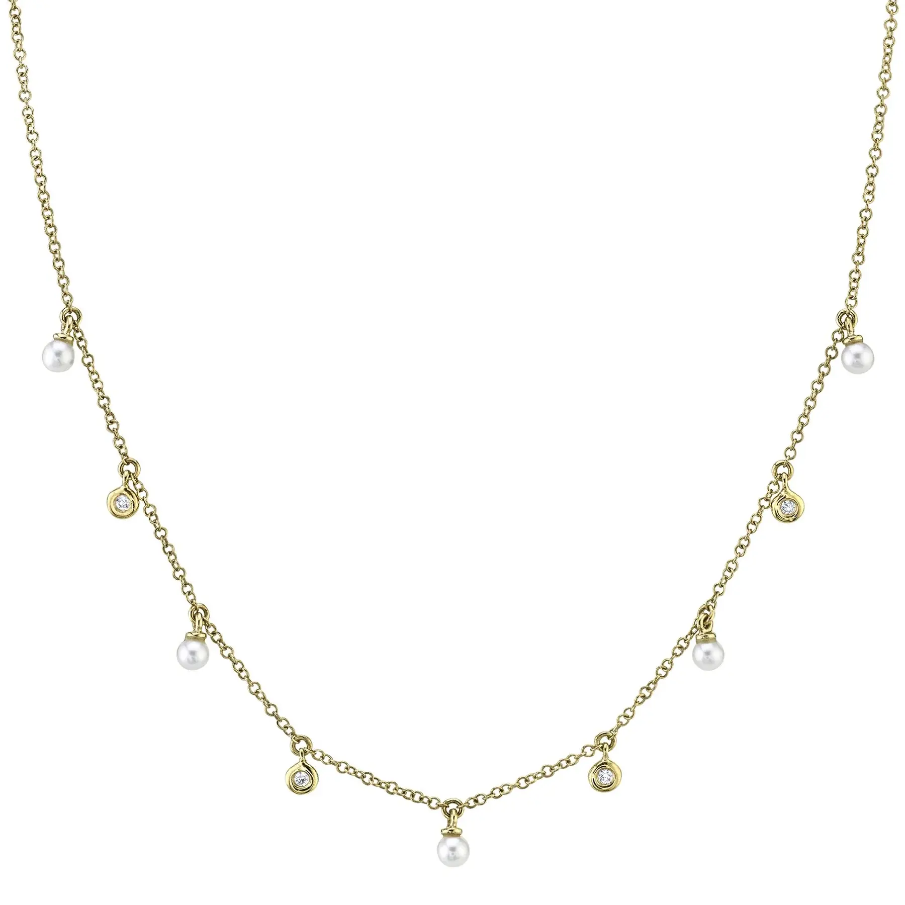 0.04CT 14K Y/G DIAMOND & CULTURED PEARL NECKLACE