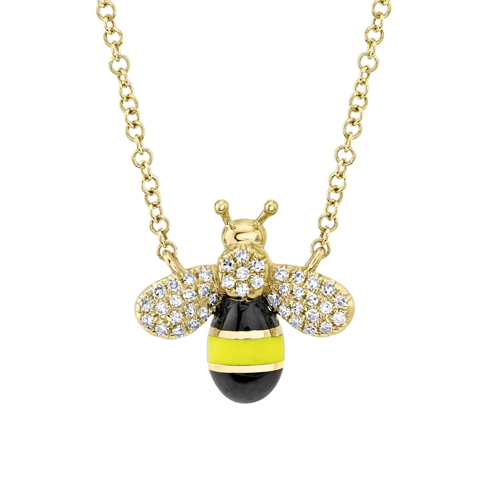 0.09CT DIAMOND BLACK & YELLOW ENAMEL 14K Y/G BEE