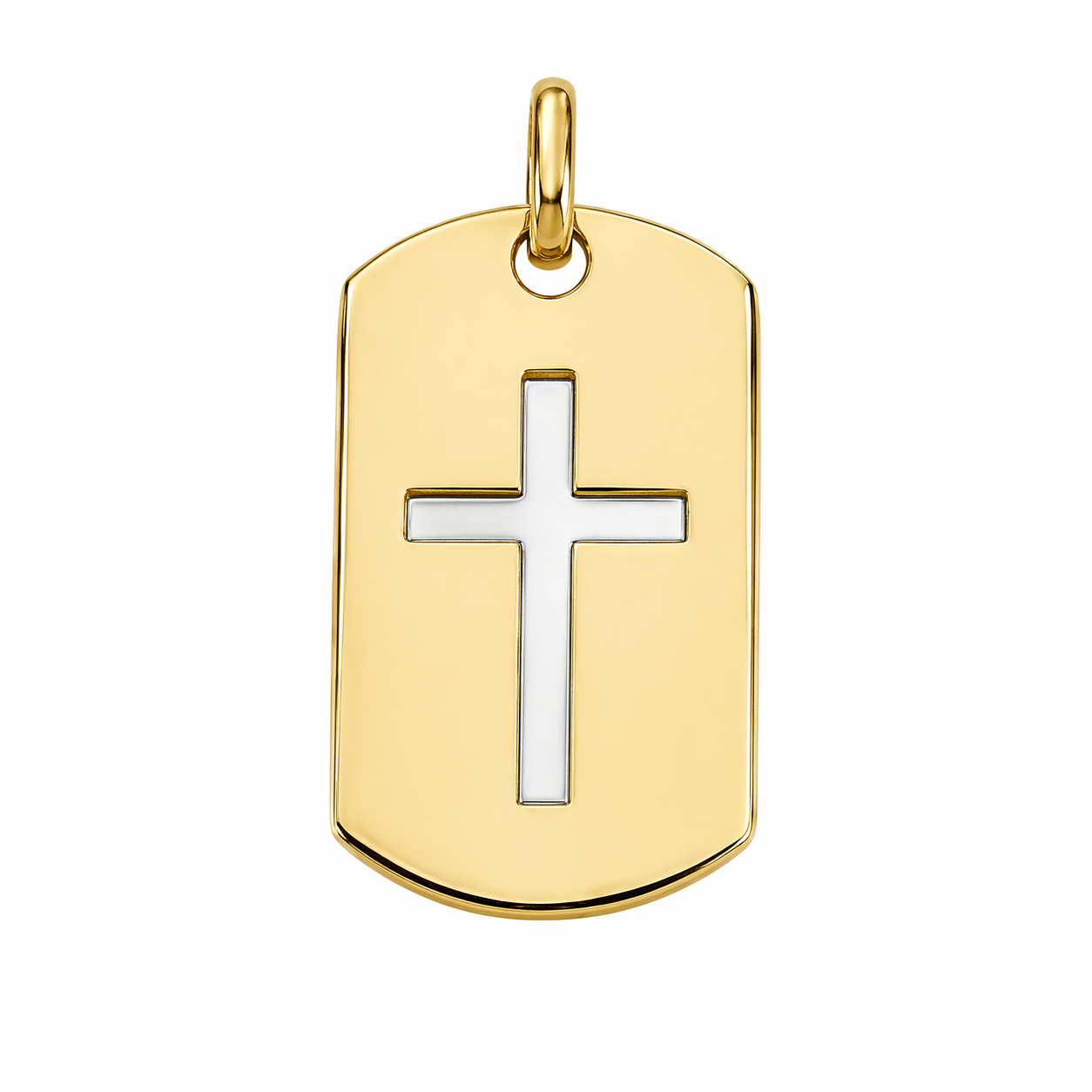 14K 2 TONE EMBOSSED CROSS DOG TAG