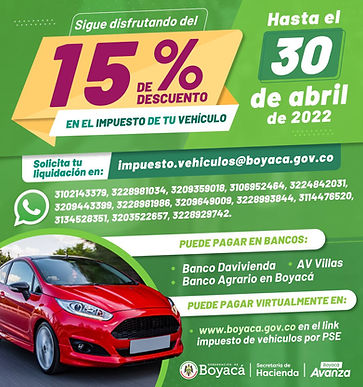 Conozca las nuevas fechas con descuento por pronto pago para impuesto de vehículos en Boyacá
