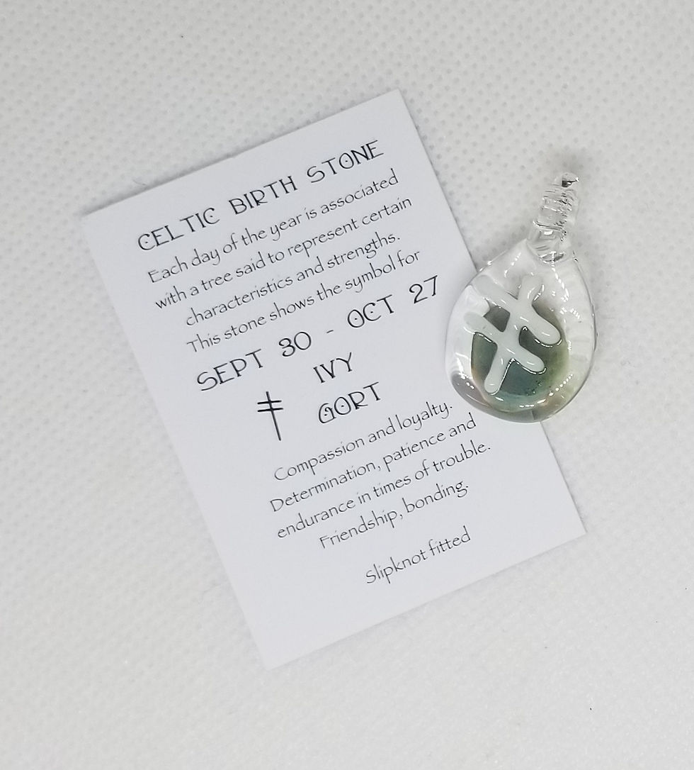 Thumbnail: Celtic 'Ogham' Birthstone, green glass pendant