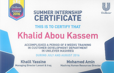 Unilever's Internship certificate
