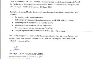 AUB's Vice President's REP Office Recommendation Letter