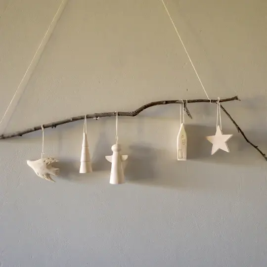 Hand carved wooden Christmas decorations.