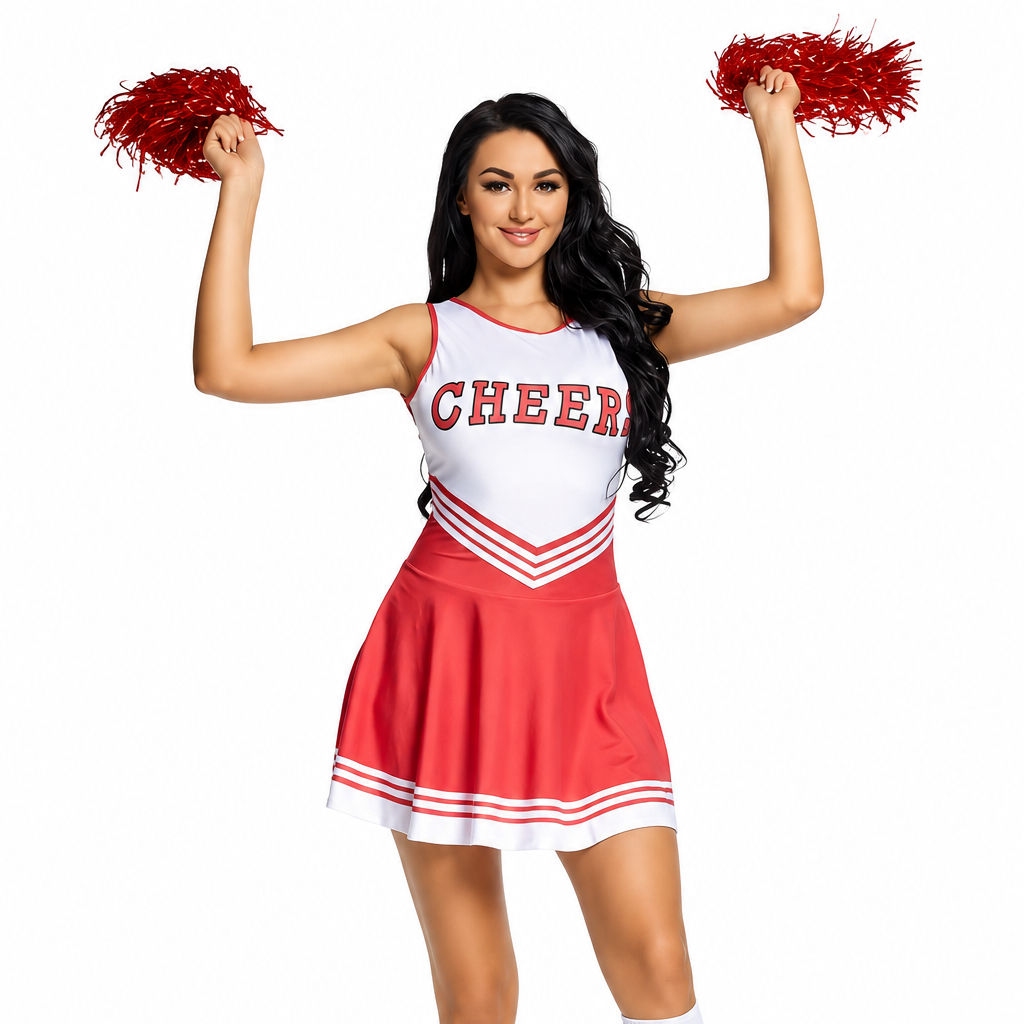 Röd Cheerleader Maskeraddräkt – Halloween