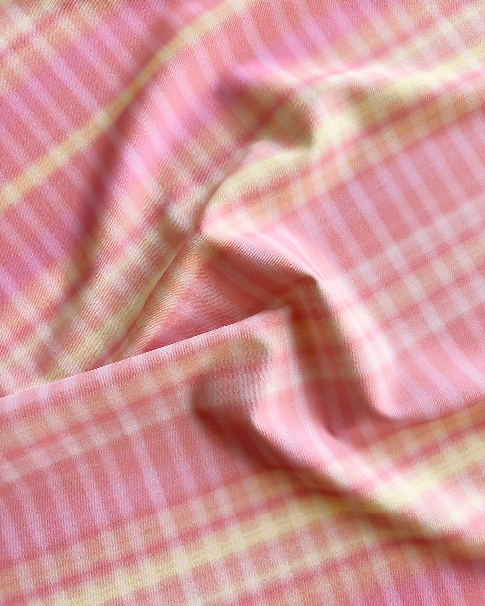 Miniature : tissu lycra chennai dawn imprimé pastel rose crème et jaune - vue du motif plissé élargie