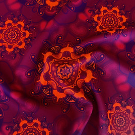 Motif Najma imprimé mandala bordeaux violacé et orange sur tissu lycra AKIKOSMOOD