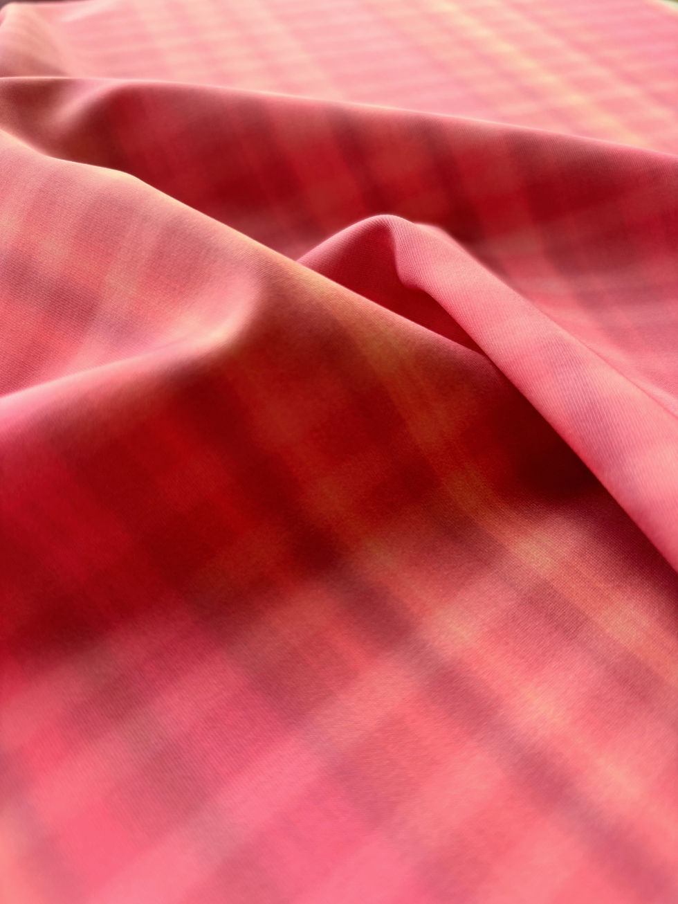 Miniature : tissu lycra Chennai sunset motif type madras rosé et orangé - détail du motif