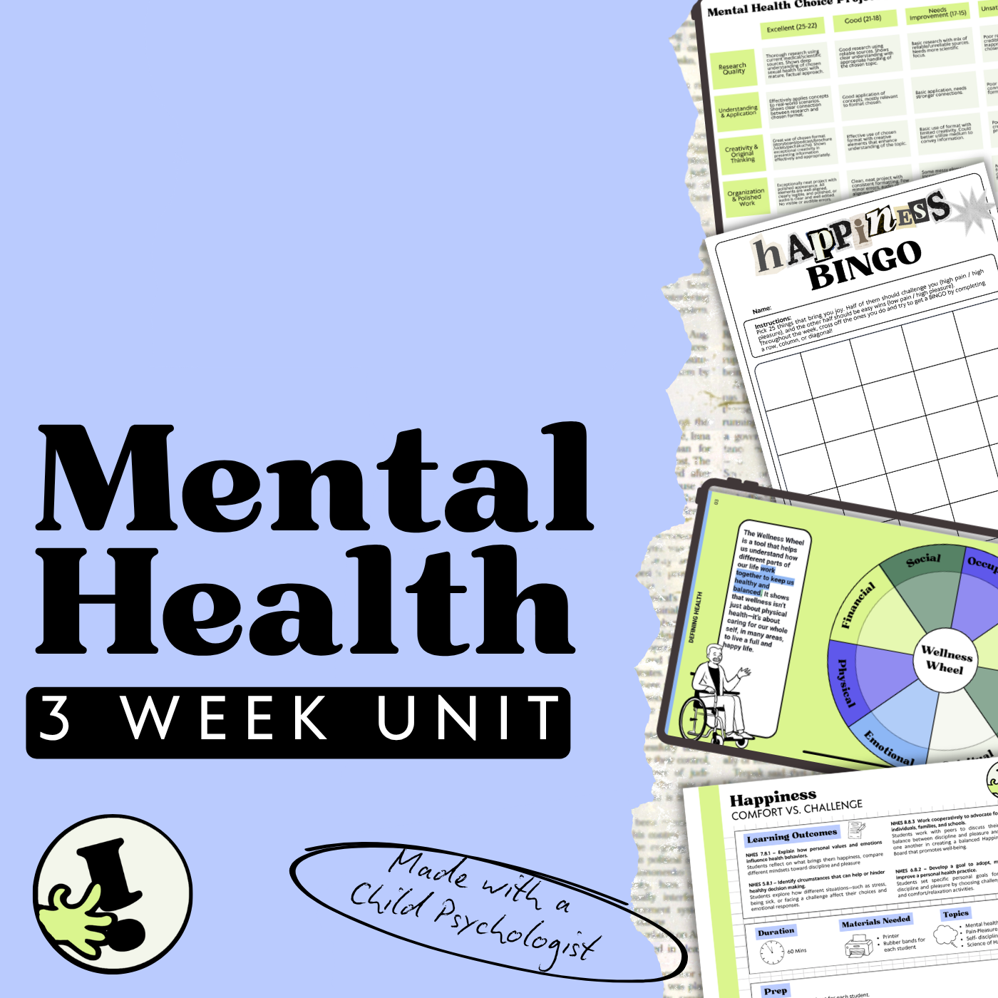 Middle School Mental Health & SEL Unit | 3 Weeks of Social Emotional Learning