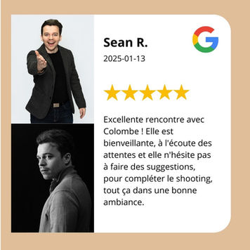Avis clients sur des shootings book et portraits : photographe professionnelle reconnue pour son regard artistique, sa capacité à mettre à l’aise et son accompagnement bienveillant tout au long de la séance. Les photos sont naturelles, valorisantes et de grande qualité, adaptées aussi bien à un book personnel qu’à un usage professionnel (comédien, modèle, artiste). Une expérience appréciée pour la qualité humaine autant que pour le résultat final.