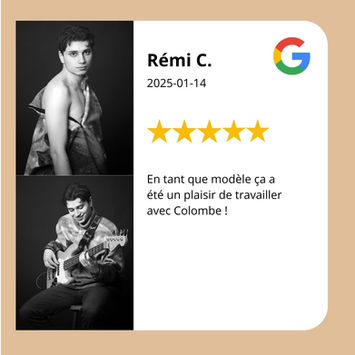 Avis clients sur des shootings book et portraits : photographe professionnelle reconnue pour son regard artistique, sa capacité à mettre à l’aise et son accompagnement bienveillant tout au long de la séance. Les photos sont naturelles, valorisantes et de grande qualité, adaptées aussi bien à un book personnel qu’à un usage professionnel (comédien, modèle, artiste). Une expérience appréciée pour la qualité humaine autant que pour le résultat final.