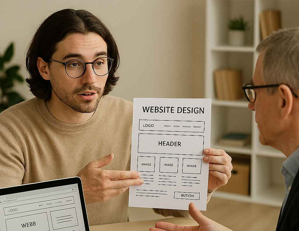 Web design freelancer talking to a customer.