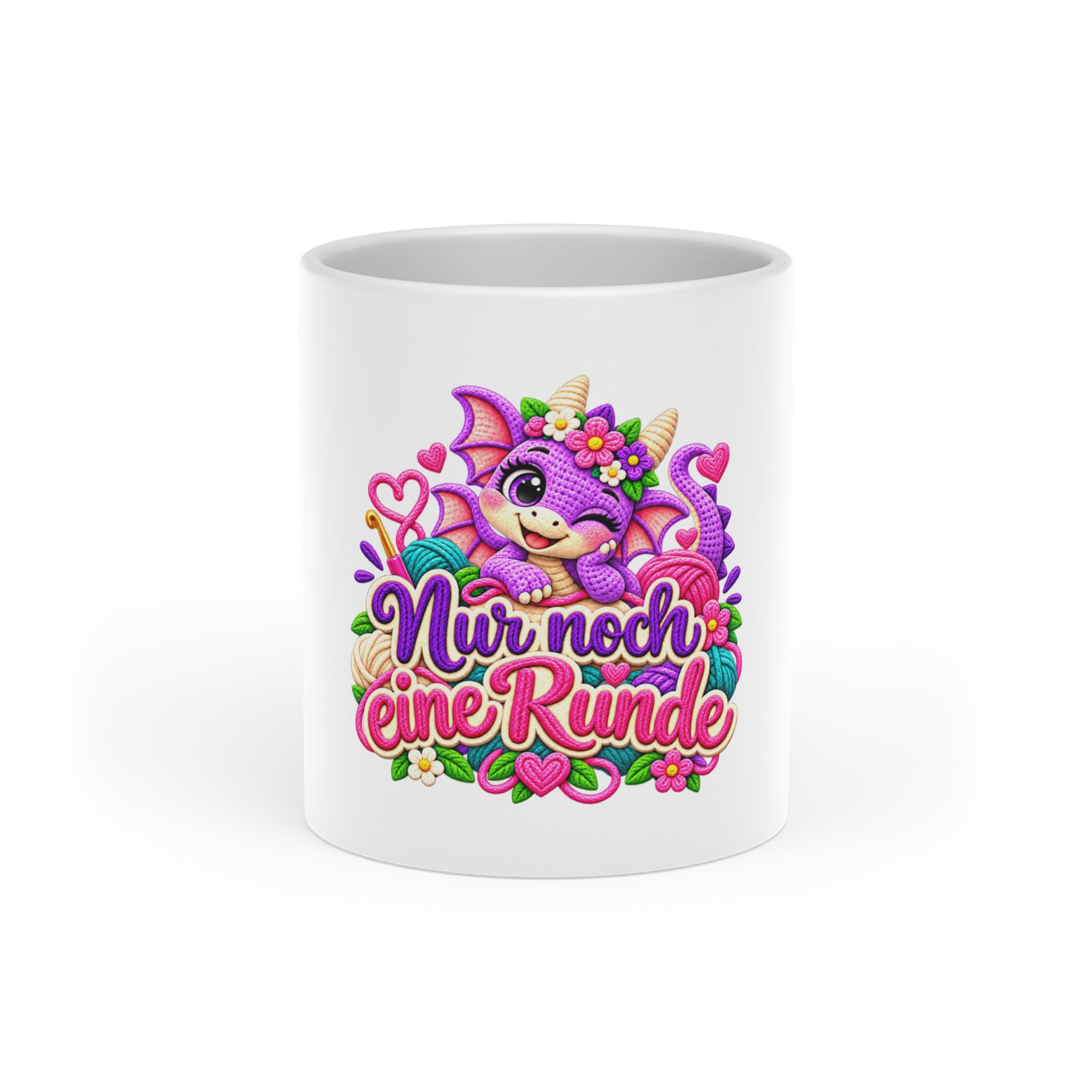 Herztasse mit Drache – Nur noch eine Runde Geschenk für Häkelfans