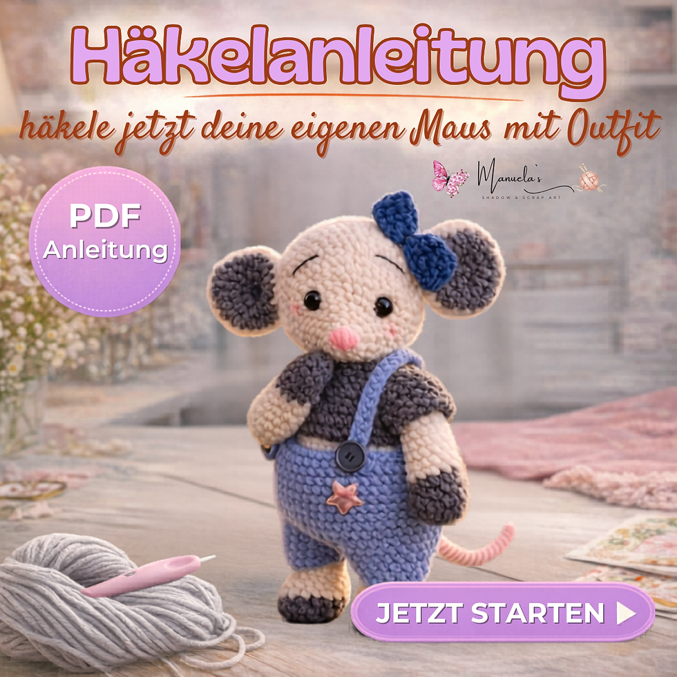 Häkelanleitung für eine süße Amigurumi Maus mit Outfit