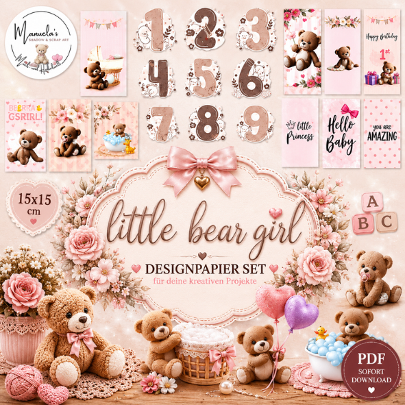 Deko-Karten für Scrapbooking Baby Girl Bär PDF