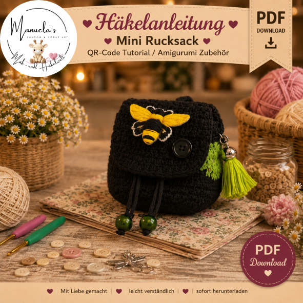 Mini Rucksack Häkelanleitung (PDF + QR-Code Tutorial) Amigurumi Zubehör