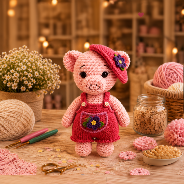 Häkelanleitung Hose & Beret für das Schweinchen