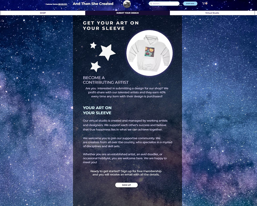 Splash Page for Artist Recruitment