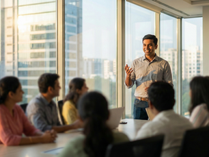 Bangalore IT professional giving a confident presentation during communication skills training in a corporate office