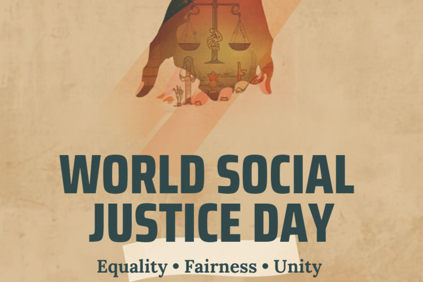 A set of scales balancing in the background, for World Social Justice Day.
