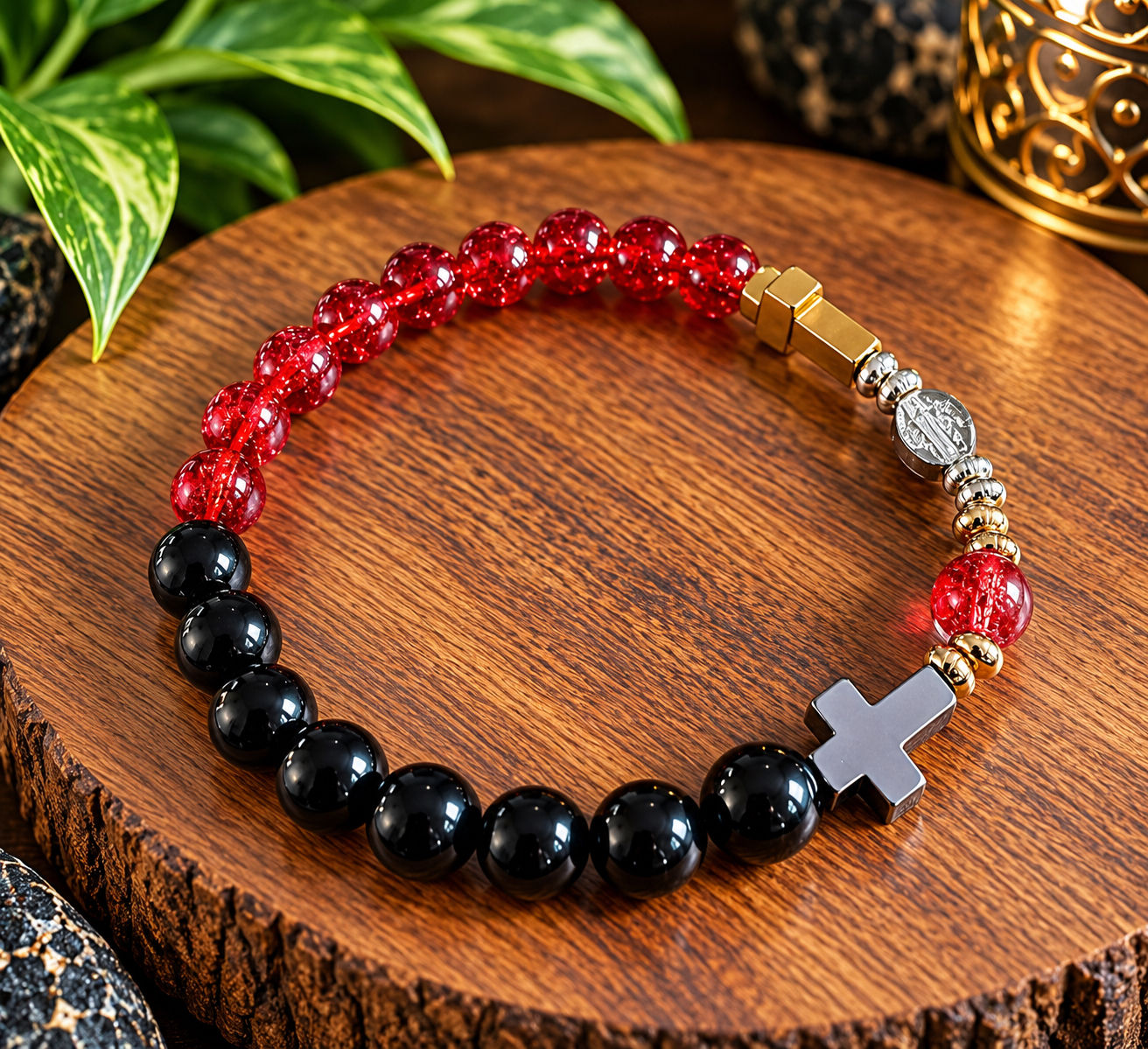 Red & Black Cross Protection Bracelet