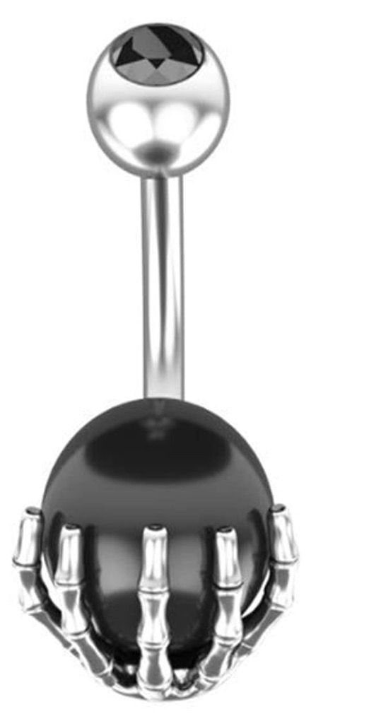 Thumbnail: Skull-Hand Gem Ball Belly Ring