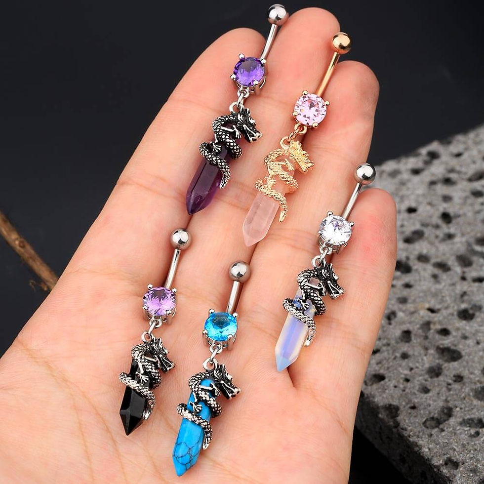 Thumbnail: 14G Hexagonal Prisms Gemstone Dragon Dangle Navel Ring