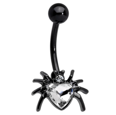 Thumbnail: Aurora Gem Black Halloween Heart Spider Belly Ring